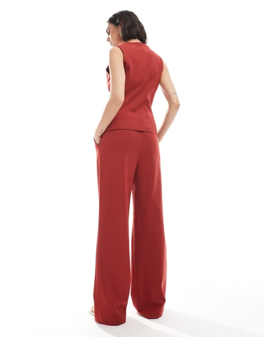 Miss Selfridge tailored straight leg trouser co-ord in cherry red - Image 3