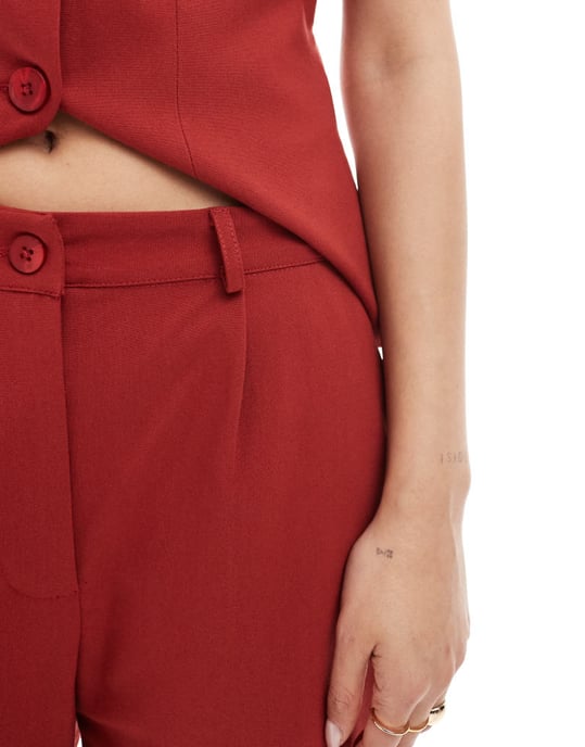 Miss Selfridge tailored straight leg trouser co-ord in cherry red - Image 4