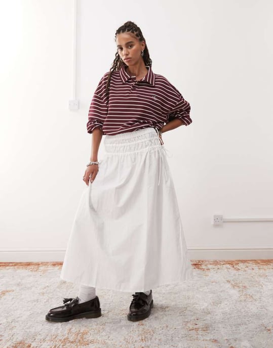 Reclaimed Vintage western midi skirt with tie sides in white poplin - Image 1
