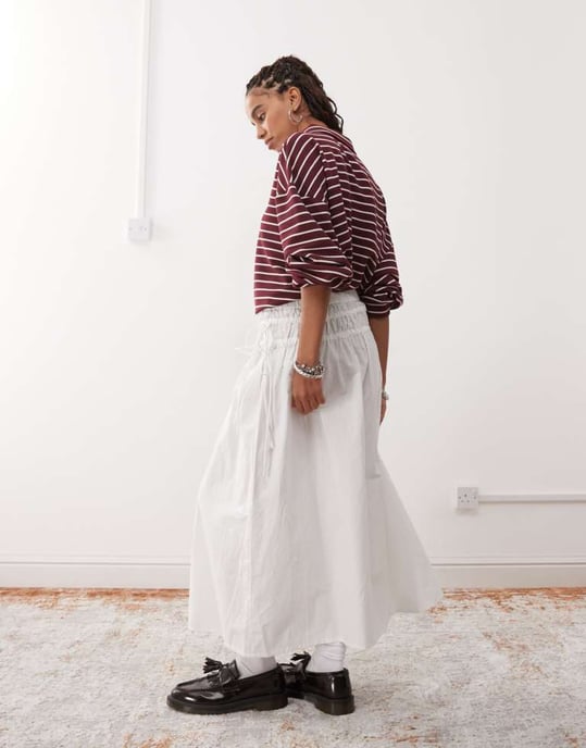Reclaimed Vintage western midi skirt with tie sides in white poplin - Image 2