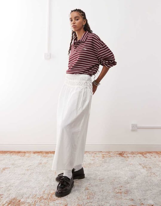Reclaimed Vintage western midi skirt with tie sides in white poplin - Image 3