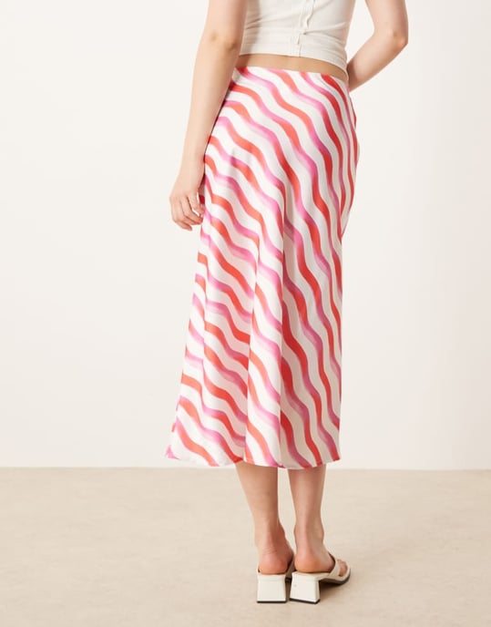 YAS diagonal stripe midi skirt in pink and white - Image 3