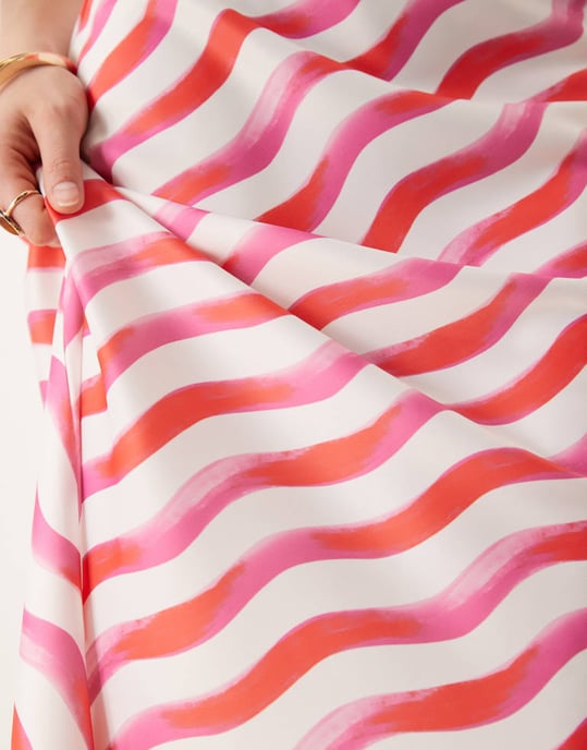 YAS diagonal stripe midi skirt in pink and white - Image 4