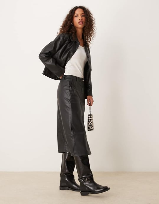 JDY faux leather midi skirt in black - Image 1