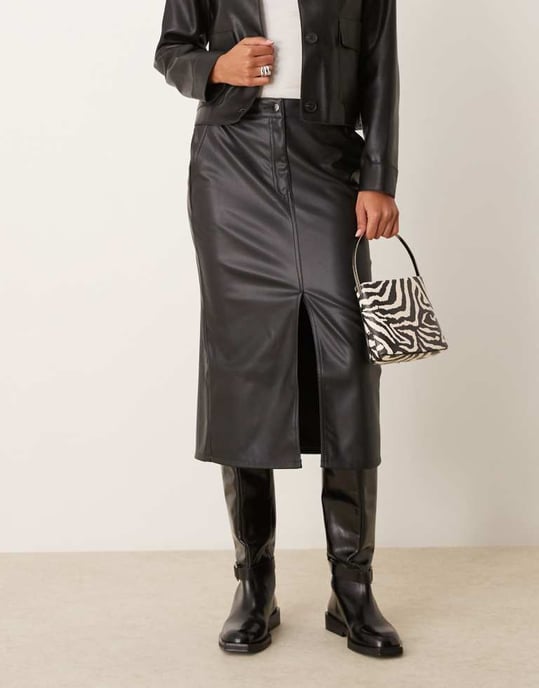 JDY faux leather midi skirt in black - Image 2