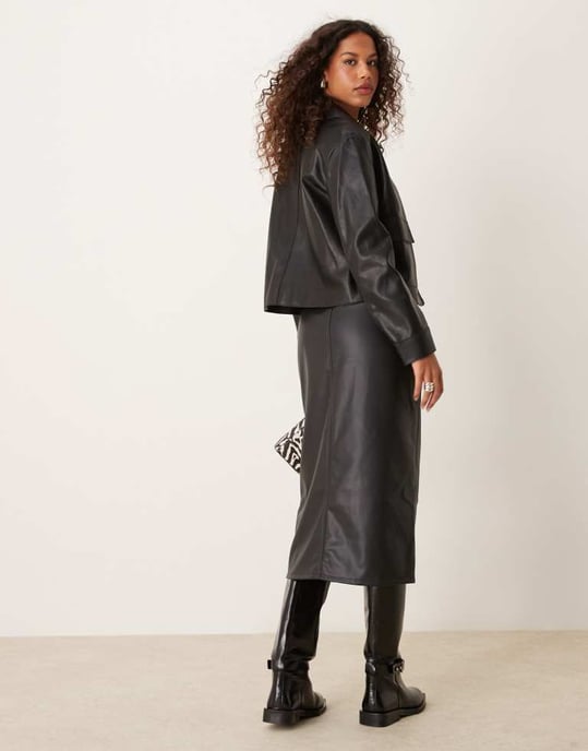 JDY faux leather midi skirt in black - Image 4