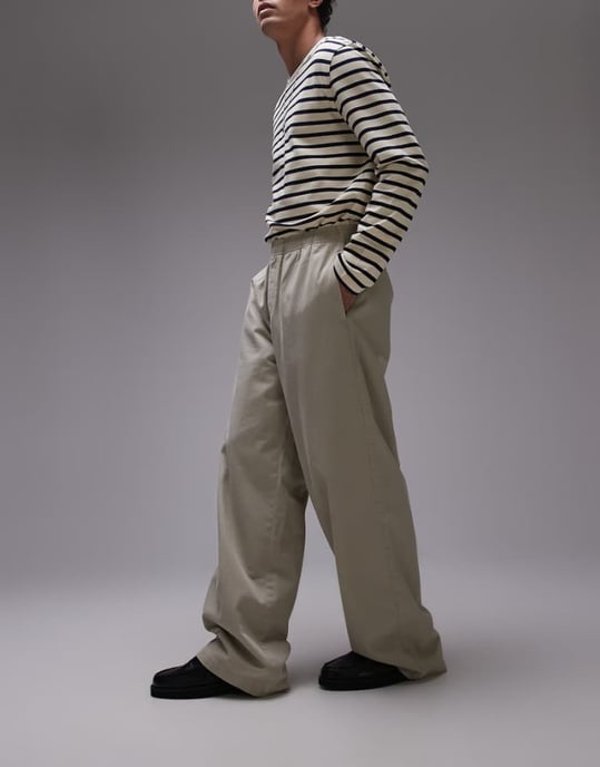 Topman baggy fit chino twill trouser in stone - Image 1