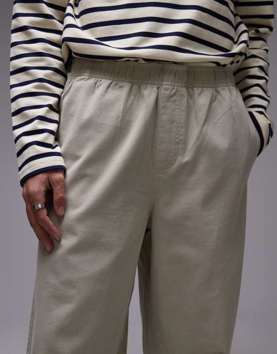 Topman baggy fit chino twill trouser in stone - Image 2