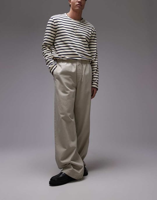 Topman baggy fit chino twill trouser in stone - Image 3