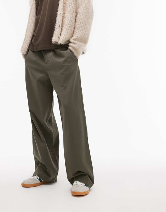 Topman baggy fit chino twill trouser in khaki - Image 3