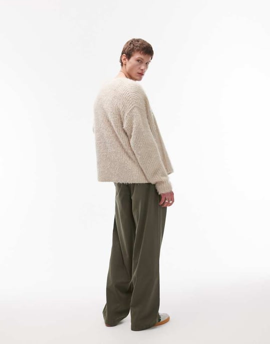 Topman baggy fit chino twill trouser in khaki - Image 4