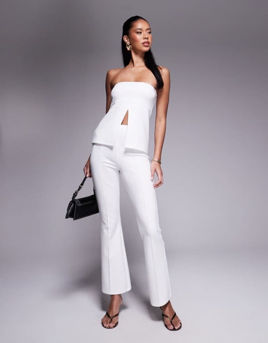ASOS DESIGN co-ord ponte flare trousers in ivory - Image 1