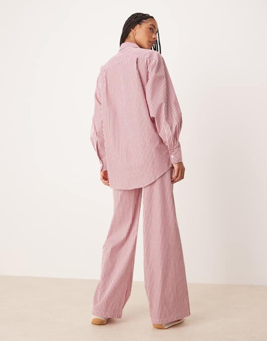 Glamorous pull on poplin trousers in red stripe co-ord - Image 4