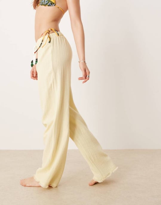 ASOS DESIGN Callie cheesecloth frayed beach trouser in buttermilk - Image 2
