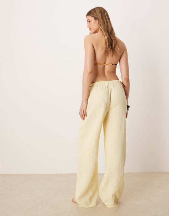 ASOS DESIGN Callie cheesecloth frayed beach trouser in buttermilk - Image 4