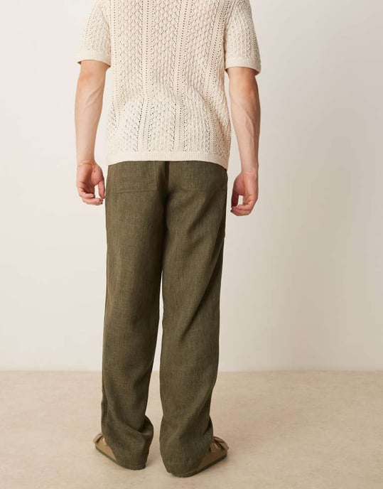 ASOS DESIGN baggy trouser with drawstring in khaki - Image 3