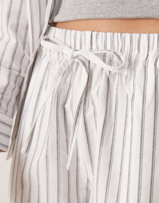 ASOS DESIGN linen look pull on trousers co-ord in black stripe - Image 2