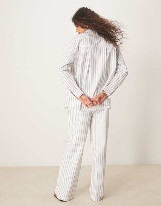ASOS DESIGN linen look pull on trousers co-ord in black stripe - Image 4