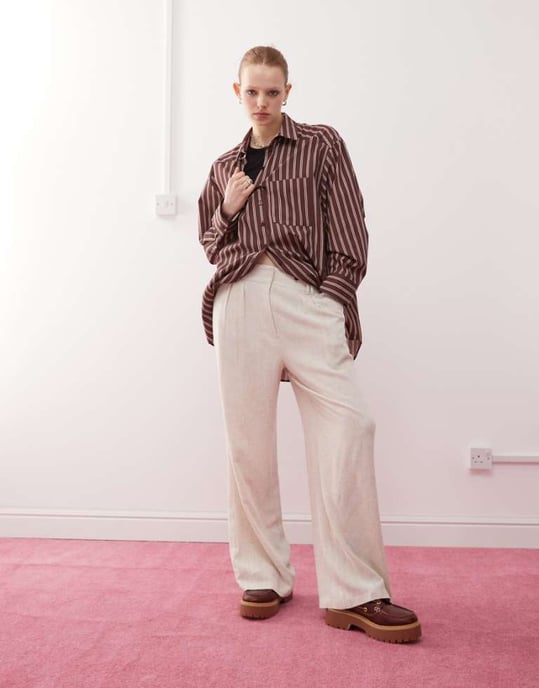 COLLUSION relaxed woven trouser with linen in stone - STONE - Image 1