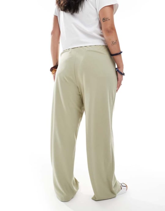 ONLY Curve tie waist trousers in light green - Image 3