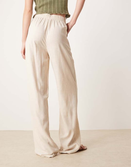 ASOS DESIGN Tall linen look pull on trousers in stone - Image 3