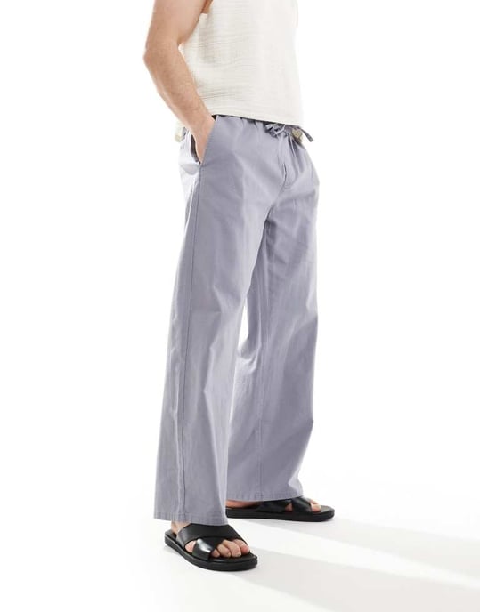 ONLY & SONS loose fit linen mix trouser in washed grey - Image 4