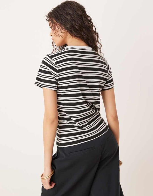 Abercrombie & Fitch kortärmad smal t-shirt i svart rand - Image 3