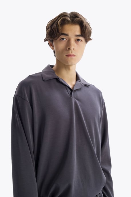 Herr långärmad polo krage T-shirt - Image 1