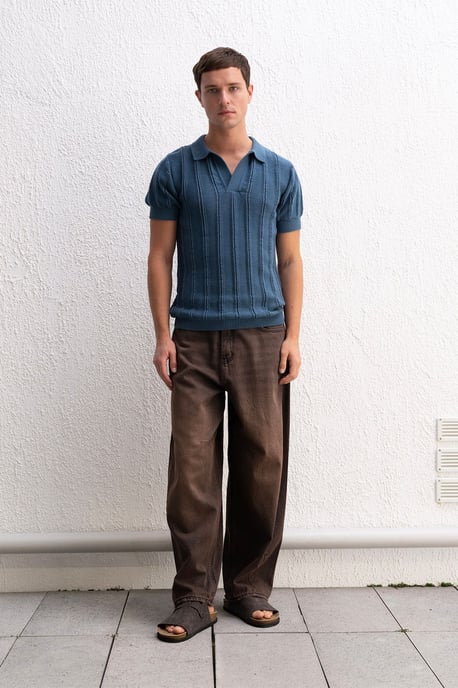 Herrens bomullsstrukturerade polo T-shirt - Image 3