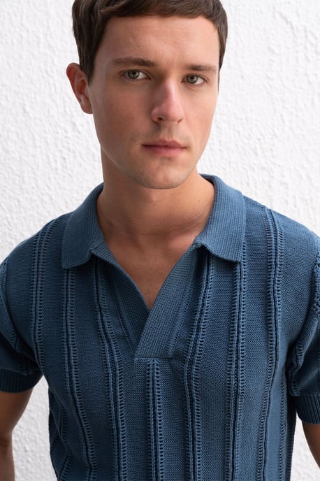 Herrens bomullsstrukturerade polo T-shirt - Image 4