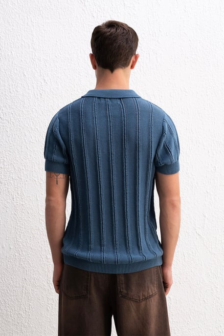 Herrens bomullsstrukturerade polo T-shirt - Image 5