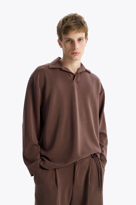 Herrar Långärmad Polo T-Shirt i Lös Passform - Image 1