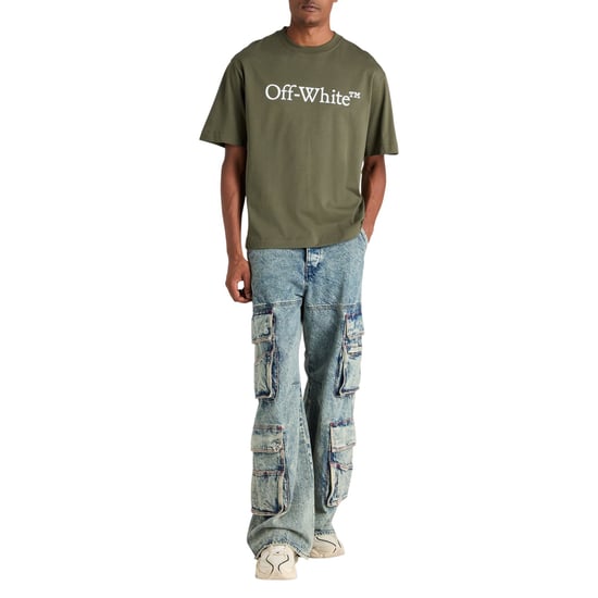 Off White Herr Bokig Bokstavstrykt Crew Neck T-shirt (Moss/Vit) - Image 3