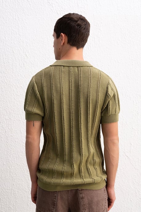 Mäns Texturerad Bomullspolo T-shirt - Image 4