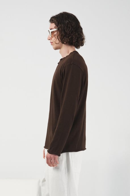 Herrars T-shirt med lång ärm och rund hals av bomull - Image 4