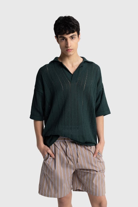 Men's Relaxed Cotton Textured Polo T-Shirt - Image 3