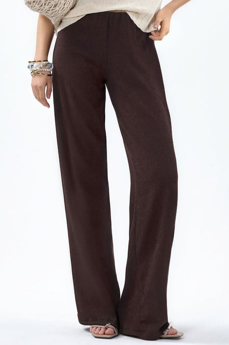 High-Waist Straight-Leg Crepe Trousers with Slit - Image 1