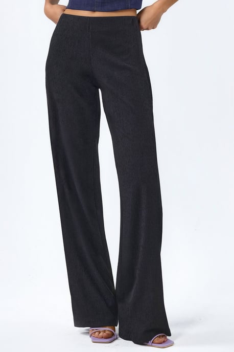 High-Waist Straight-Leg Crepe Trousers with Slit - Image 1