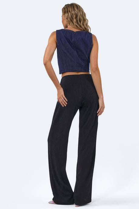 High-Waist Straight-Leg Crepe Trousers with Slit - Image 3