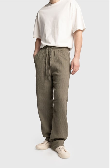 Texturerade Regular Fit Byxor med Dragsko i Midjan - Image 2