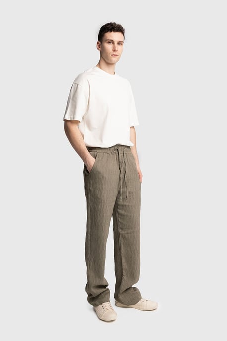 Texturerade Regular Fit Byxor med Dragsko i Midjan - Image 3