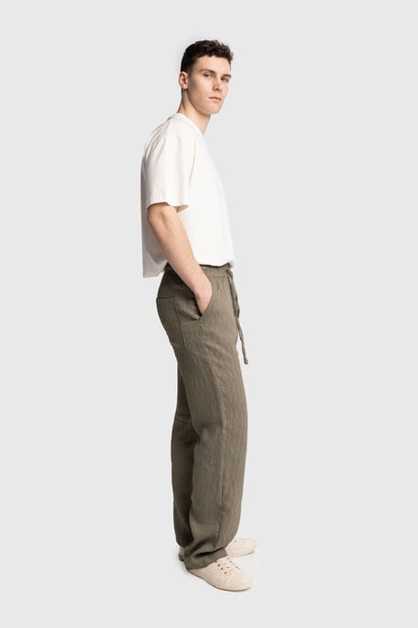 Texturerade Regular Fit Byxor med Dragsko i Midjan - Image 4