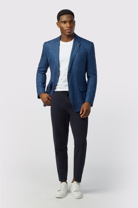 Single Breasted Long Sleeve Two Button Tailored Suit Jacket in Blue - Image 2