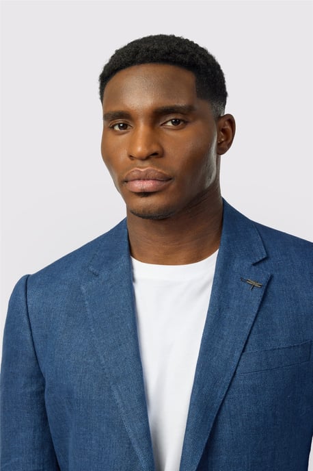 Single Breasted Long Sleeve Two Button Tailored Suit Jacket in Blue - Image 3