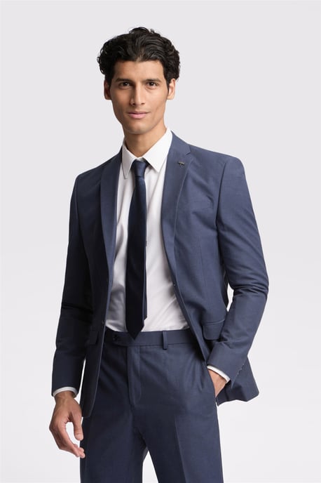 Single Breasted Long Sleeve Two Button Slim Fit Suit Jacket in Blue - Image 1