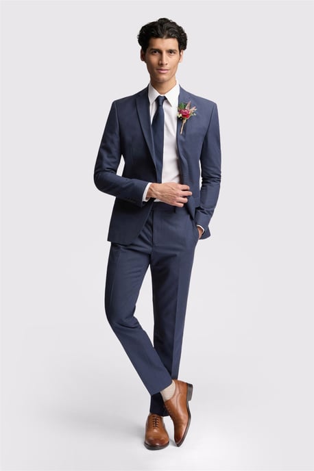 Single Breasted Long Sleeve Two Button Slim Fit Suit Jacket in Blue - Image 2