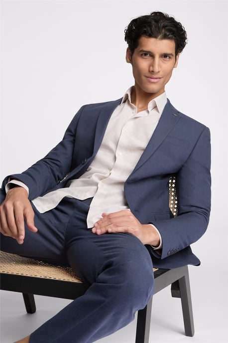 Single Breasted Long Sleeve Two Button Slim Fit Suit Jacket in Blue - Image 3