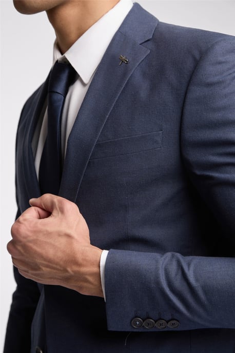 Single Breasted Long Sleeve Two Button Slim Fit Suit Jacket in Blue - Image 5