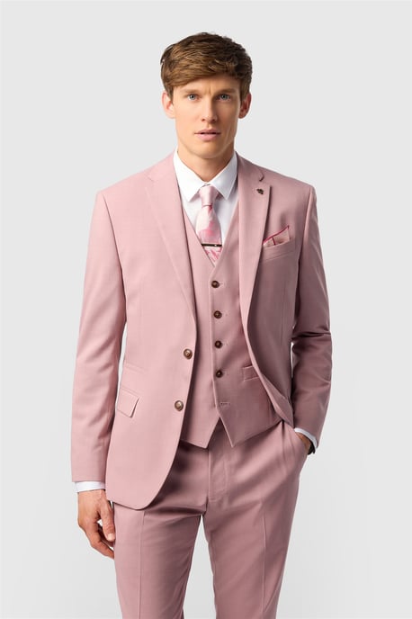 Single Breasted Long Sleeve Two Button Slim Fit Suit Jacket in Light Pink - Image 1