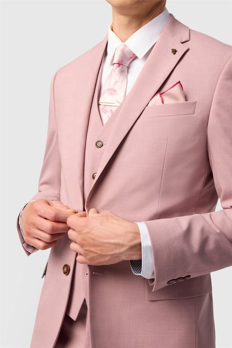 Single Breasted Long Sleeve Two Button Slim Fit Suit Jacket in Light Pink - Image 4
